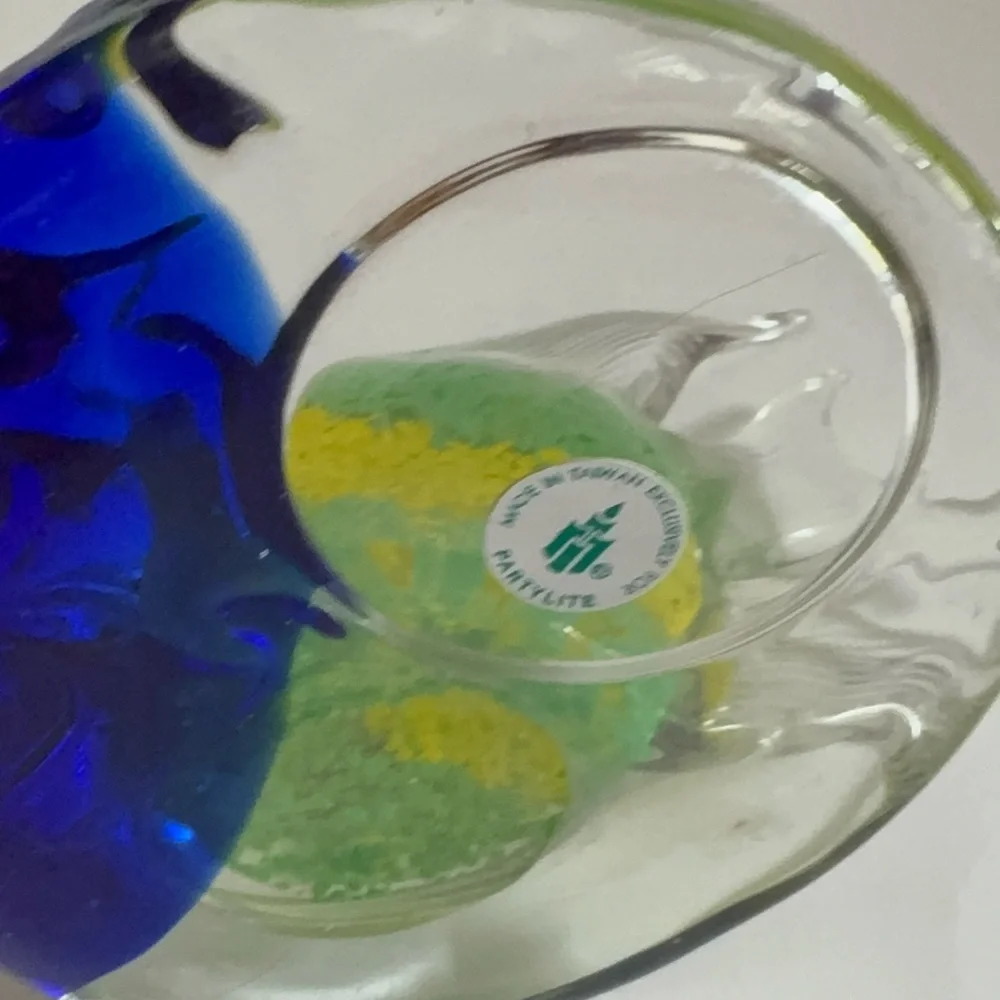 PartyLite Riviera Art Glass Angel Fish Tealight Candle Holder Orange Blue 3 - Picture 9 of 13